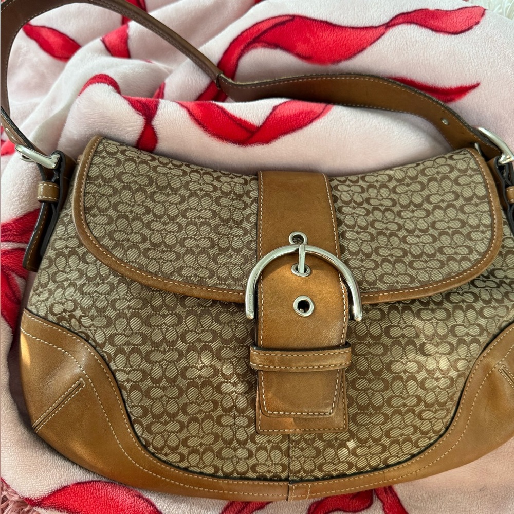 Coach Soho Large Tan and Brown Signature Shoulder Bag